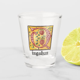 Medieval Floral verlichte letter Q Monogram Shot Glas