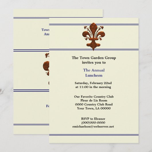 Medieval Florence Style Fleur de Lis Event Kaart (Voorkant / Achterkant)