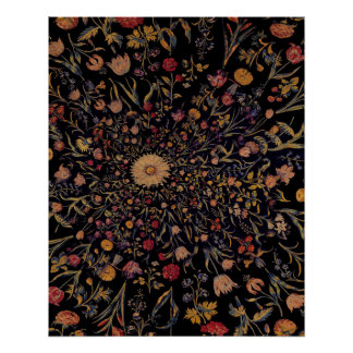 Medieval Flowers on Black Perfect Poster