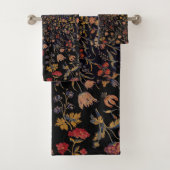 Medieval Flowers op Black Bath Towel Set Bad Handdoek (Insitu)