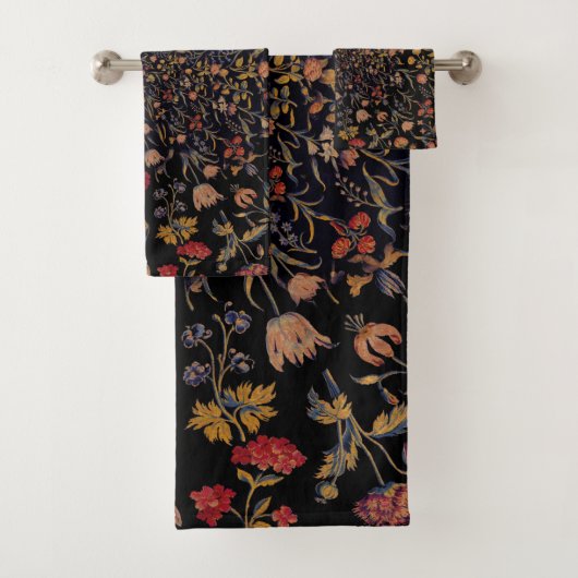 Medieval Flowers op Black Bath Towel Set Bad Handdoek (Insitu)