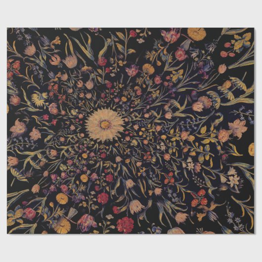 Medieval Flowers op Black Cadeaupapier (Vlak)