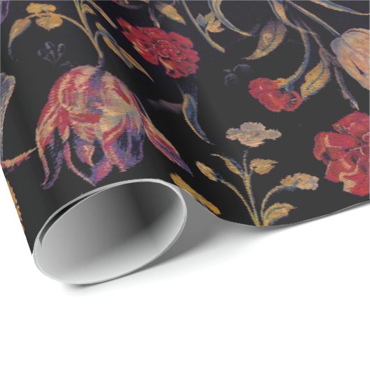 Medieval Flowers op Black Cadeaupapier (Rol Hoek)