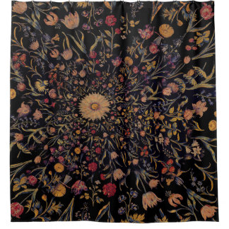 Medieval Flowers op Black Douchegordijn