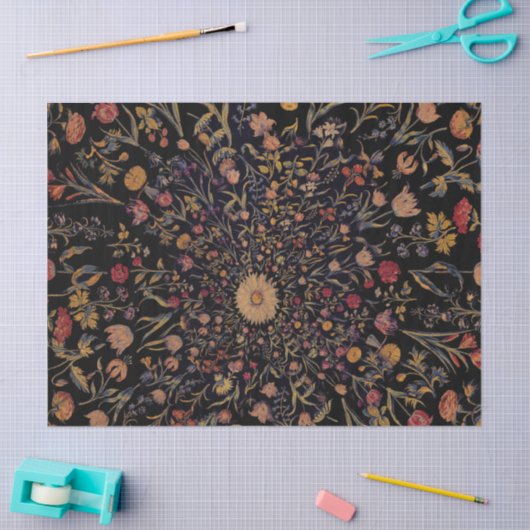 Medieval Flowers op Black Tissuepapier (Craft)