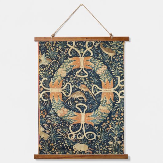 Medieval Flowers, Vogels en Konijnen Hangend Wandkleed (Voorkant)