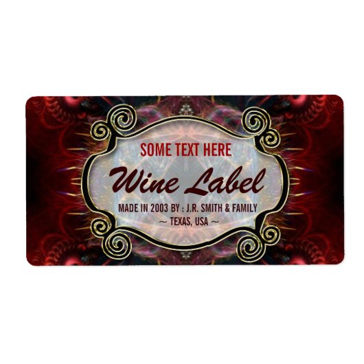 Medieval Fractals Gold Black & Red Wine Labels (Voorkant)