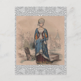 Medieval franse mode noble lady costume lace briefkaart
