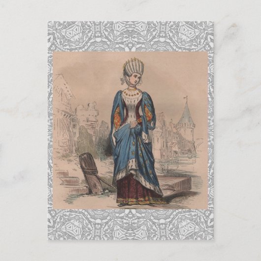 Medieval franse mode noble lady costume lace briefkaart (Voorkant)