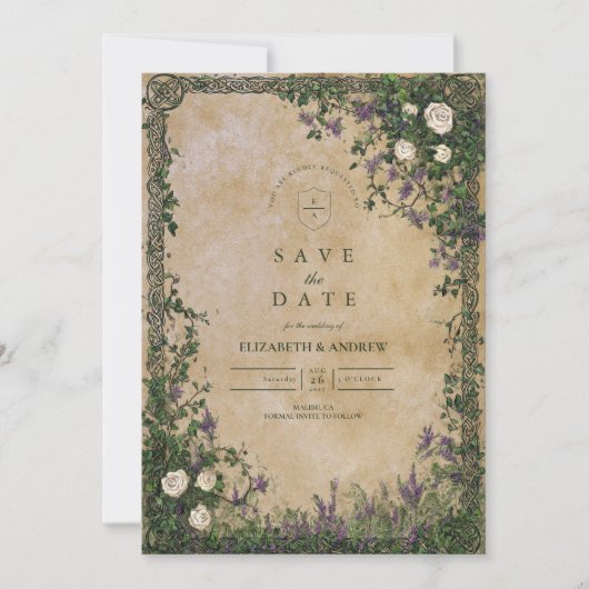 Medieval Garden Romance Wedding Save The Date (Voorkant)