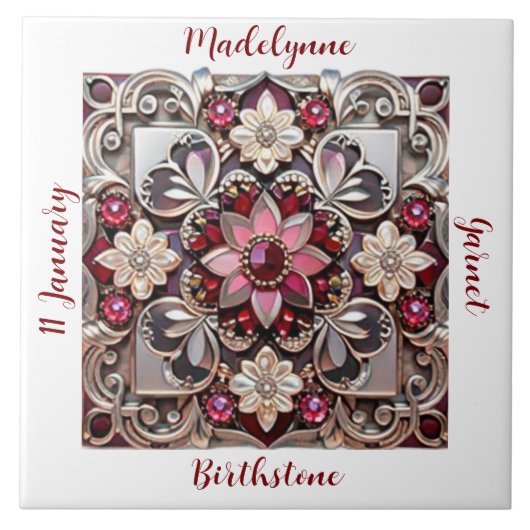 Medieval Garnet Crest Birthstone Tegeltje (Voorkant)