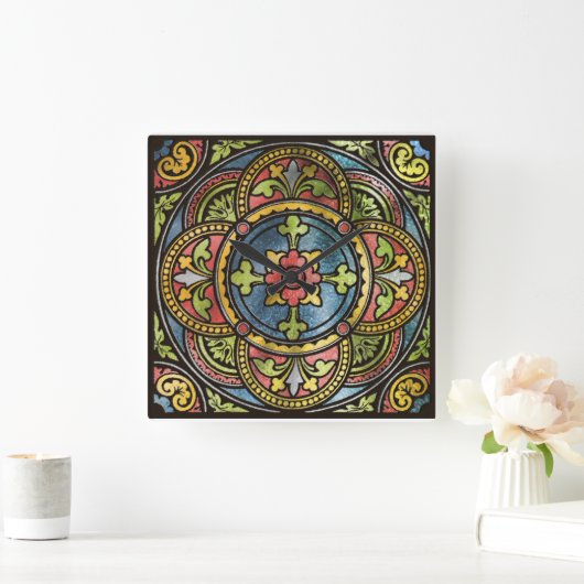 Medieval Glas in lood Vierkante Klok (Huis)