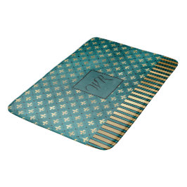 Medieval Gold Armor Blauwgroen Elegant Luxe Monogr Badmat