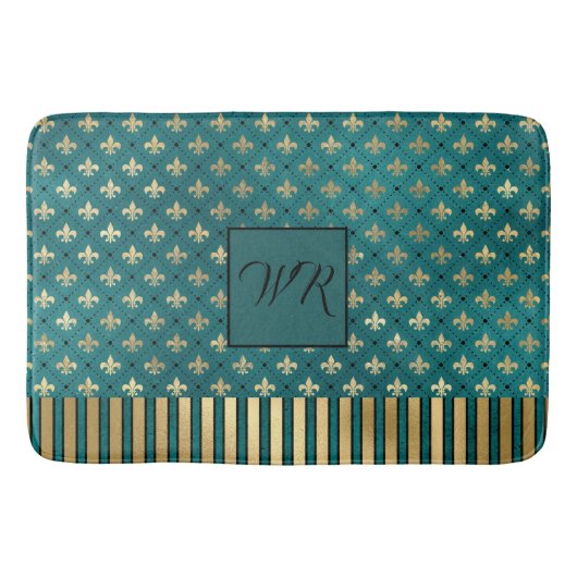 Medieval Gold Armor Blauwgroen Elegant Luxe Monogr Badmat (Voorkant)