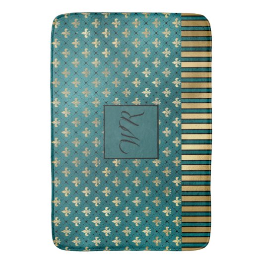 Medieval Gold Armor Blauwgroen Elegant Luxe Monogr Badmat (Voorkant Verticaal)