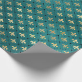 Medieval Gold Armor Blauwgroen Elegant Patroon Cadeaupapier (Hoek)