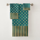 Medieval Gold Armor Blauwgroen Elegant Pattern Mon Bad Handdoek (Insitu)