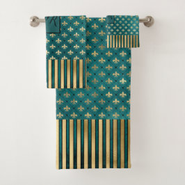 Medieval Gold Armor Blauwgroen Elegant Pattern Mon Bad Handdoek