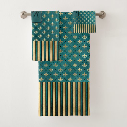 Medieval Gold Armor Blauwgroen Elegant Pattern Mon Bad Handdoek (Insitu)