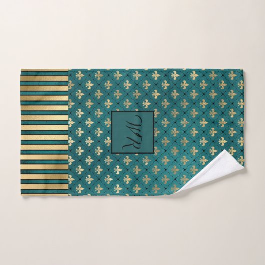 Medieval Gold Armor Blauwgroen Elegant Pattern Mon Bad Handdoek (Handdoek)