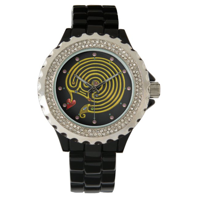 MEDIEVAL GOLD HYPER LABYRINTH MET GEMSTONES Black Horloge (Voorkant)