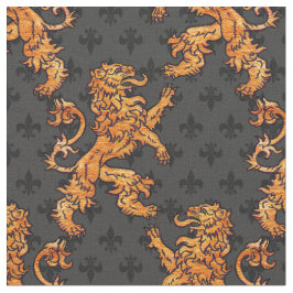 Medieval Gold Lion Black Grey Fleur de Lis Stof