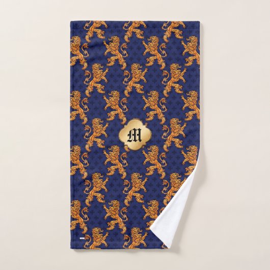 Medieval Gold Lion Blue Fleur de Lis Bad Handdoek (Handdoek)
