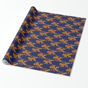 Medieval Gold Lion Blue Fleur de Lis Cadeaupapier