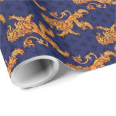 Medieval Gold Lion Blue Fleur de Lis Cadeaupapier (Rol Hoek)