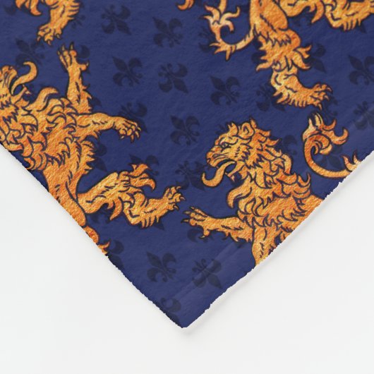 Medieval Gold Lion Blue Fleur de Lis Fleece Deken (Hoek)