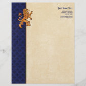 Medieval Gold Lion Blue Fleur de Lis Gepersonaliseerd Briefhoofd (Voorkant)