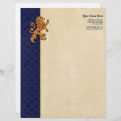 Medieval Gold Lion Blue Fleur de Lis Gepersonaliseerd Briefhoofd (Voorkant / Achterkant)