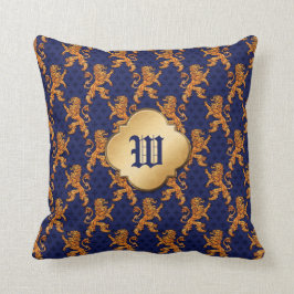 Medieval Gold Lion Blue Fleur de Lis Kussen