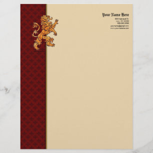 Medieval Gold Lion Red Fleur de Lis Briefhoofd