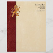 Medieval Gold Lion Red Fleur de Lis Briefhoofd Sjabloon (Voorkant)