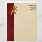 Medieval Gold Lion Red Fleur de Lis Briefhoofd Sjabloon (Voorkant / Achterkant)