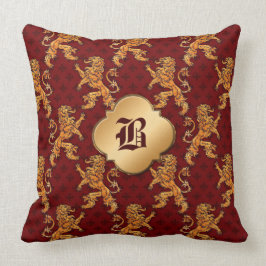 Medieval Gold Lion Red Fleur de Lis Kussen