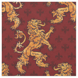 Medieval Gold Lion Red Fleur de Lis Stof