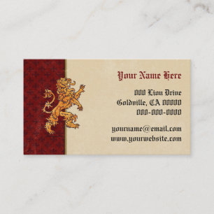 Medieval Gold Lion Red Fleur de Lis Visitekaartje