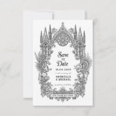 Medieval Gothic Dragon Griffin Black Etching Save  The Date (Voorkant)