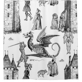 medieval gothic dragon knight skeleton toile douchegordijn