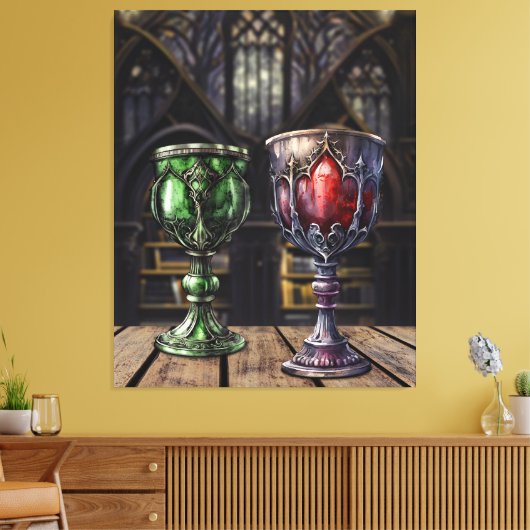 Medieval Gothic Green Red Goblet Castle Library Canvas Afdruk (Insitu (Woonkamer))