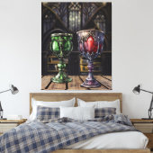 Medieval Gothic Green Red Goblet Castle Library Canvas Afdruk (Insitu (Slaapkamer))