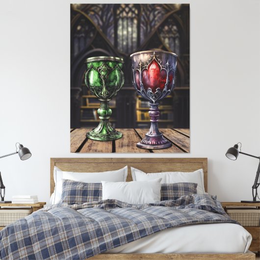 Medieval Gothic Green Red Goblet Castle Library Canvas Afdruk (Insitu (Slaapkamer))