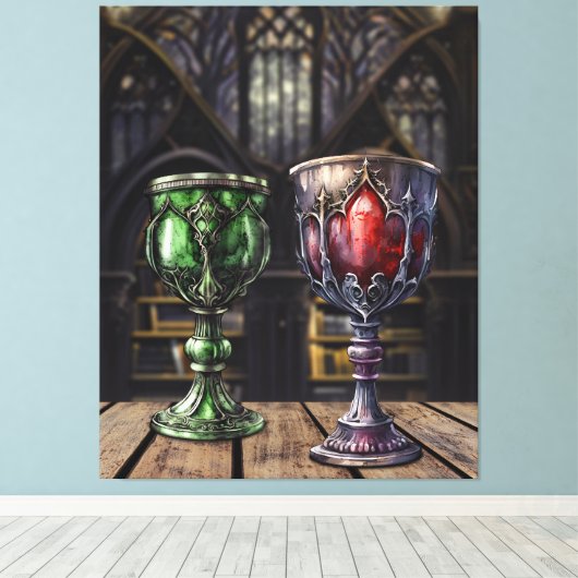 Medieval Gothic Green Red Goblet Castle Library Canvas Afdruk (Insitu (Houten vloer))