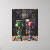 Medieval Gothic Green Red Goblet Castle Library Canvas Afdruk (Voorkant)