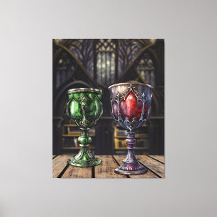 Medieval Gothic Green Red Goblet Castle Library Canvas Afdruk