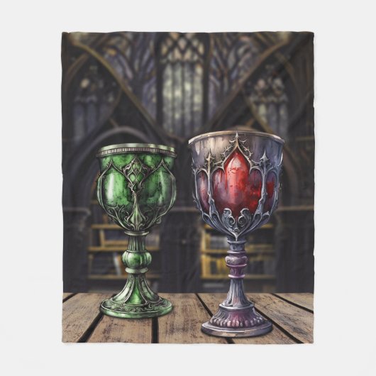 Medieval Gothic Green Red Goblet Castle Library Fleece Deken (Voorkant)