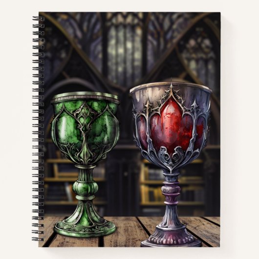 Medieval Gothic Green Red Goblet Castle Library Notitieboek (Voorkant)