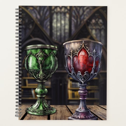 Medieval Gothic Green Red Goblet Castle Library Planner (Voorkant)